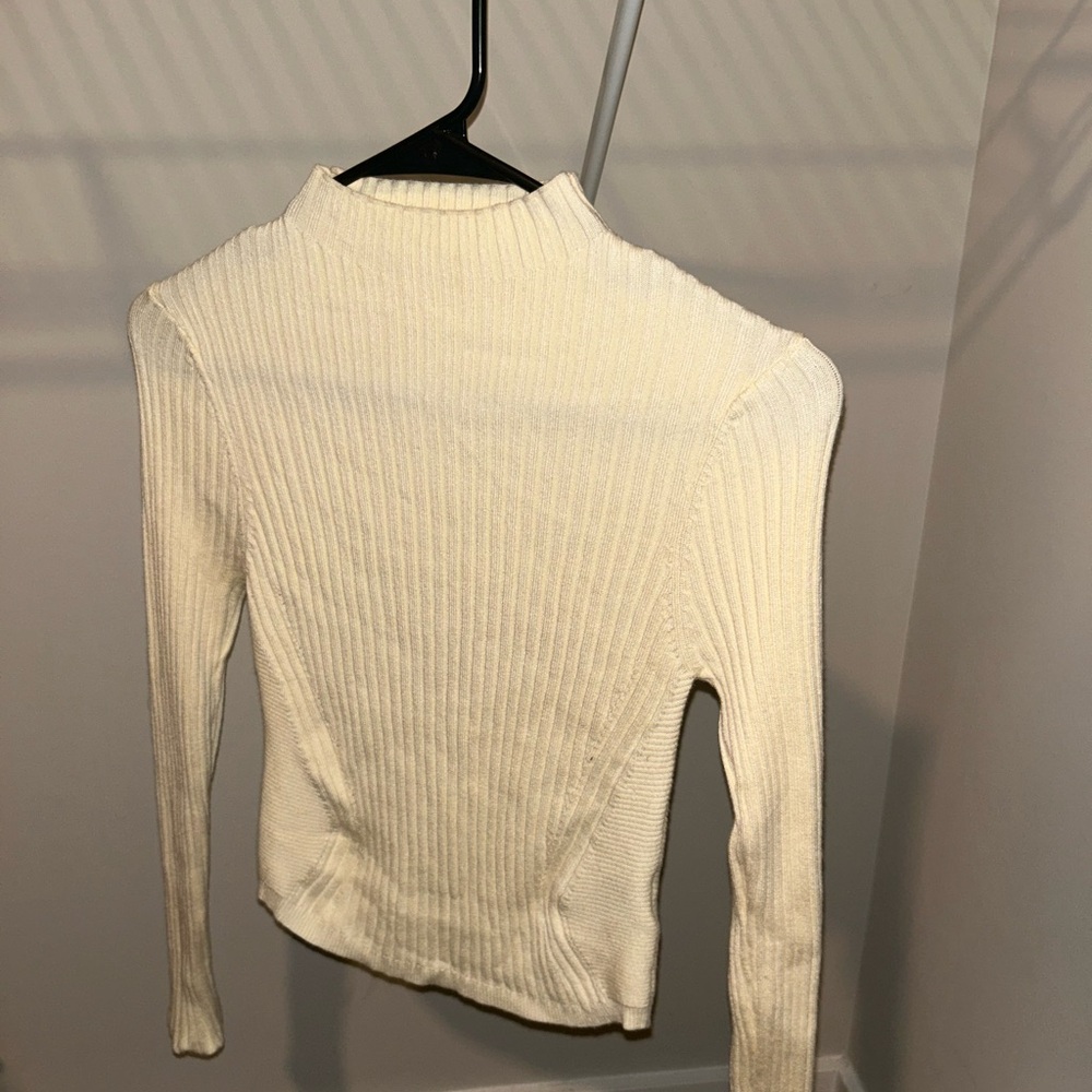 Cream Ribbed Knit Sweater